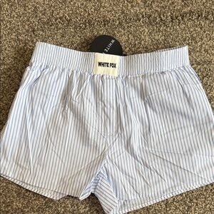 White Fox Boutique Blue Striped High Waist Shorts